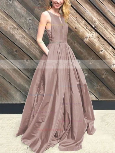 Princess Scoop Neck Taffeta Floor-length Pockets Prom Dresses #Favs020106390