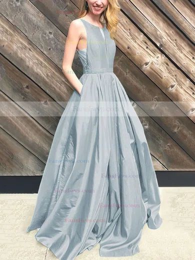 Princess Scoop Neck Taffeta Floor-length Pockets Prom Dresses #Favs020106390