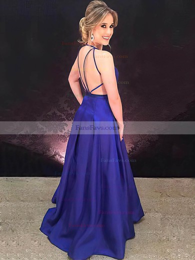 A-line V-neck Satin Floor-length Prom Dresses #Favs020106392