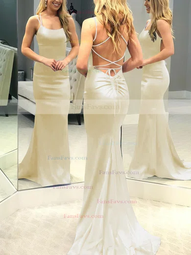 Trumpet/Mermaid Scoop Neck Silk-like Satin Sweep Train Prom Dresses #Favs020106395