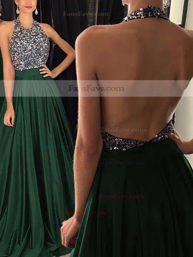 Princess Halter Satin Sweep Train Beading Prom Dresses #Favs020102435