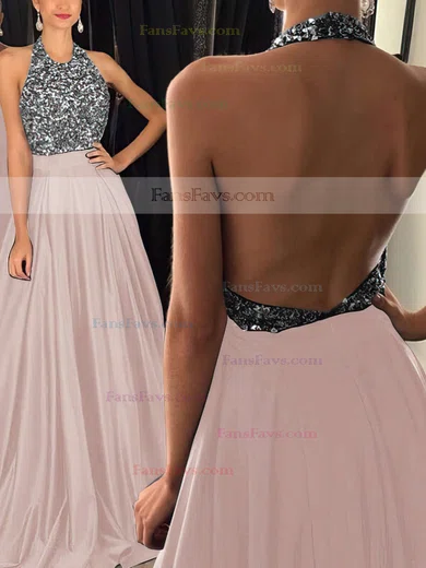 Princess Halter Satin Sweep Train Beading Prom Dresses #Favs020102435
