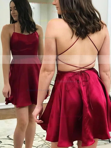 A-line Halter Silk-like Satin Short/Mini Prom Dresses #Favs020106397