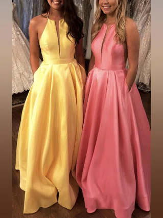 Princess Scoop Neck Satin Floor-length Pockets Prom Dresses #Favs020106399 Princess Scoop Neck Satin Floor-length Pockets Prom Dresses #Favs020106399