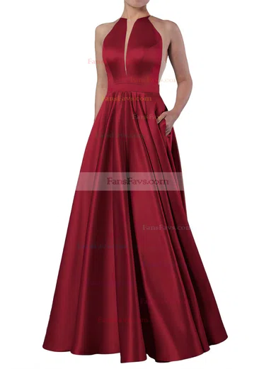 Princess Scoop Neck Satin Floor-length Pockets Prom Dresses #Favs020106399