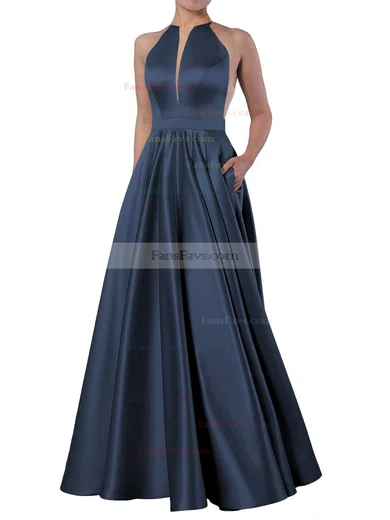 Princess Scoop Neck Satin Floor-length Pockets Prom Dresses #Favs020106399