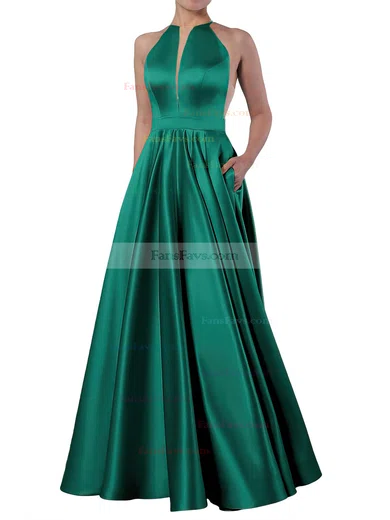 Princess Scoop Neck Satin Floor-length Pockets Prom Dresses #Favs020106399