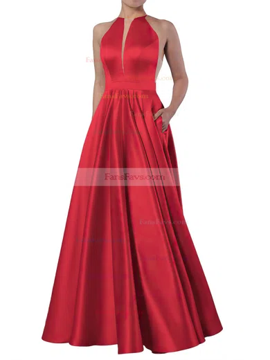 Princess Scoop Neck Satin Floor-length Pockets Prom Dresses #Favs020106399