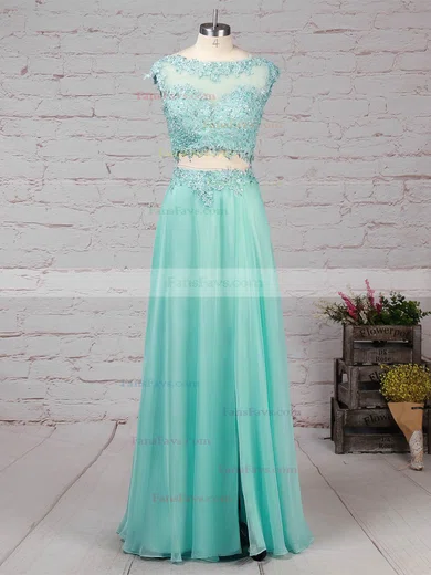 A-line Scoop Neck Chiffon Sweep Train Beading Prom Dresses #Favs020101059