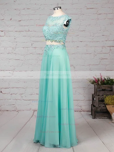 A-line Scoop Neck Chiffon Sweep Train Beading Prom Dresses #Favs020101059