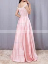 A-line Off-the-shoulder Lace Satin Floor-length Prom Dresses #Favs020105042