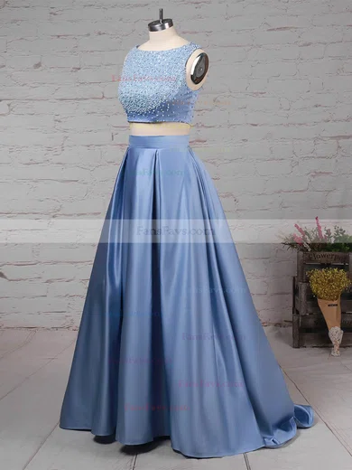 Princess Scoop Neck Satin Floor-length Pockets Prom Dresses #Favs020105049