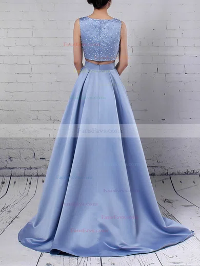 Princess Scoop Neck Satin Floor-length Pockets Prom Dresses #Favs020105049