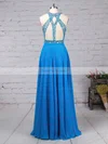A-line Scoop Neck Chiffon Sweep Train Beading Prom Dresses #Favs020105056