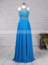 A-line Scoop Neck Chiffon Sweep Train Beading Prom Dresses #Favs020105056