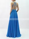 A-line Scoop Neck Chiffon Sweep Train Beading Prom Dresses #Favs020105056