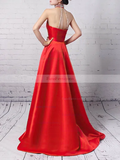 Princess High Neck Satin Sweep Train Beading Prom Dresses #Favs020105066