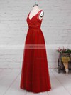 A-line V-neck Tulle Floor-length Appliques Lace Prom Dresses #Favs020105082