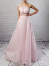 A-line One Shoulder Chiffon Floor-length Appliques Lace Prom Dresses #Favs020105091