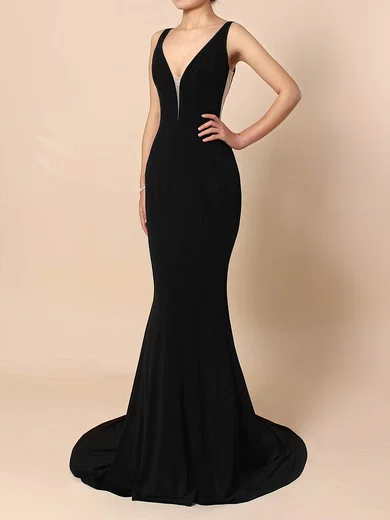 Sheath/Column V-neck Jersey Sweep Train Prom Dresses #Favs020105112