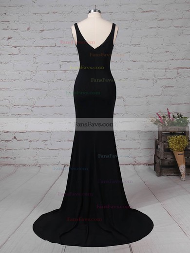 Sheath/Column V-neck Jersey Sweep Train Prom Dresses #Favs020105112