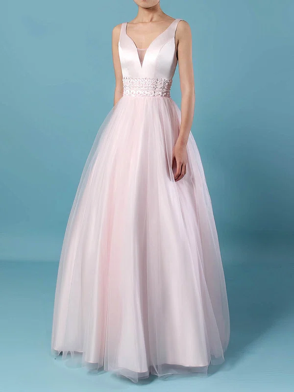 Ball Gown V-neck Tulle Floor-length Beading Prom Dresses #Favs020105114