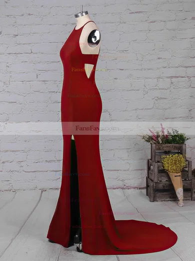 Trumpet/Mermaid Scoop Neck Jersey Sweep Train Split Front Prom Dresses #Favs020105838