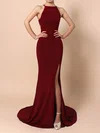 Trumpet/Mermaid Scoop Neck Jersey Sweep Train Split Front Prom Dresses #Favs020105838