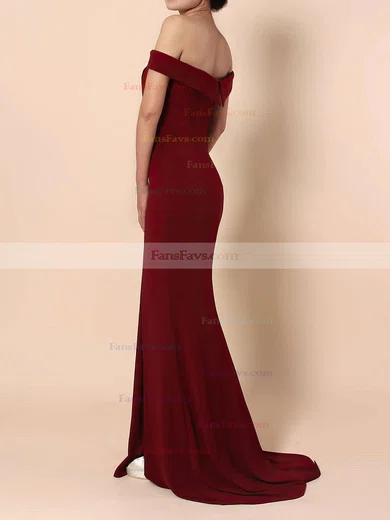 Sheath/Column Off-the-shoulder Jersey Floor-length Split Front Prom Dresses #Favs020105840
