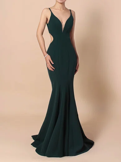Sheath/Column V-neck Stretch Crepe Sweep Train Prom Dresses #Favs020105843