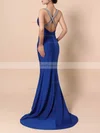 Sheath/Column V-neck Jersey Sweep Train Beading Prom Dresses #Favs020105844