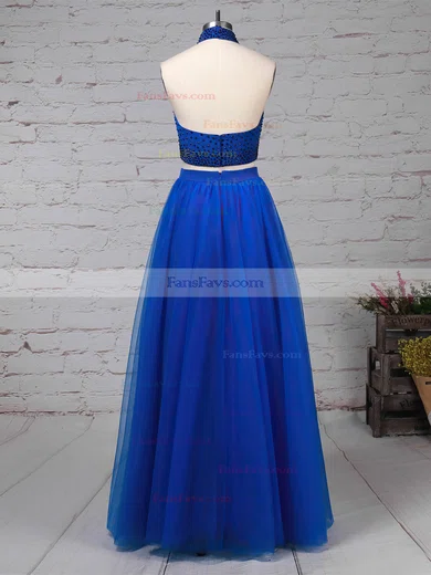 A-line Halter Tulle Floor-length Beading Prom Dresses #Favs020105845
