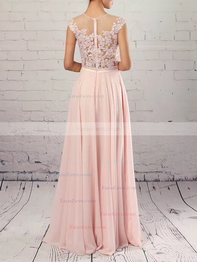A-line Scoop Neck Chiffon Floor-length Appliques Lace Prom Dresses #Favs020105858
