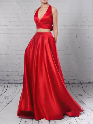 Princess Halter Satin Sweep Train Bow Prom Dresses #Favs020105868 Princess Halter Satin Sweep Train Bow Prom Dresses #Favs020105868