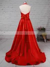 Princess Halter Satin Sweep Train Bow Prom Dresses #Favs020105868