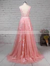 Princess Scoop Neck Lace Tulle Sweep Train Beading Prom Dresses #Favs020105890