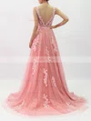 Princess Scoop Neck Lace Tulle Sweep Train Beading Prom Dresses #Favs020105890