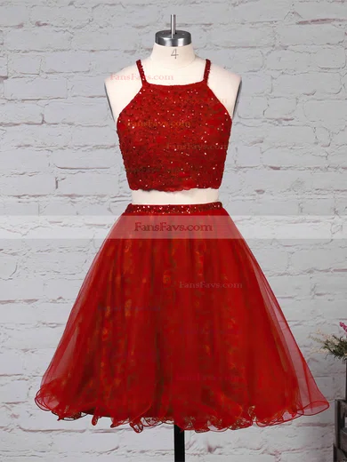Princess Square Neckline Lace Tulle Short/Mini Beading Prom Dresses #Favs020105897