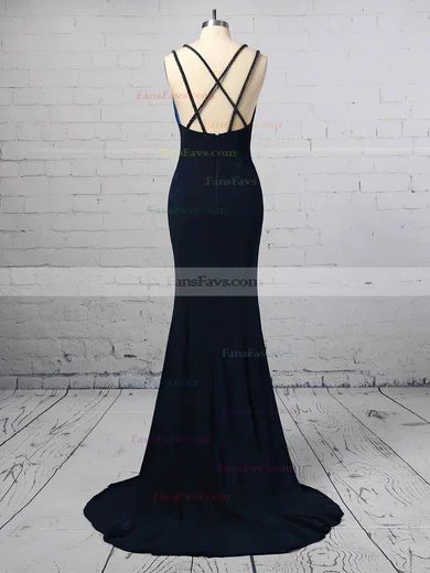 Trumpet/Mermaid V-neck Velvet Sweep Train Split Front Prom Dresses #Favs020106416