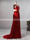 Sheath/Column V-neck Silk-like Satin Sweep Train Ruffles Prom Dresses #Favs020105829