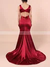 Sheath/Column V-neck Silk-like Satin Sweep Train Ruffles Prom Dresses #Favs020105829