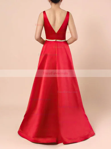 Princess V-neck Satin Floor-length Beading Prom Dresses #Favs020105875