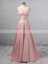 A-line Square Neckline Satin Sweep Train Pockets Prom Dresses #Favs020106414