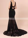 Trumpet/Mermaid V-neck Chiffon Stretch Crepe Sweep Train Split Front Prom Dresses #Favs020106420