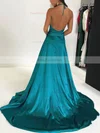 A-line Halter Silk-like Satin Sweep Train Split Front Prom Dresses #Favs020106435