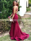 Trumpet/Mermaid V-neck Stretch Crepe Sweep Train Prom Dresses #Favs020106437