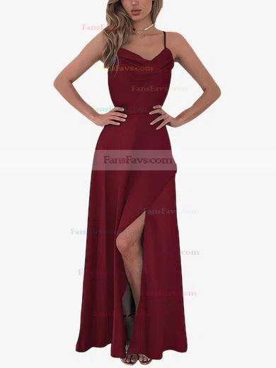 A-line Cowl Neck Silk-like Satin Floor-length Split Front Prom Dresses #Favs020106441