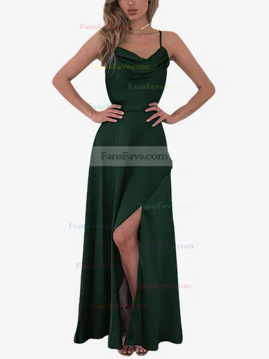 A-line Cowl Neck Silk-like Satin Floor-length Split Front Prom Dresses #Favs020106441
