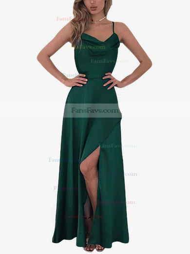 A-line Cowl Neck Silk-like Satin Floor-length Split Front Prom Dresses #Favs020106441