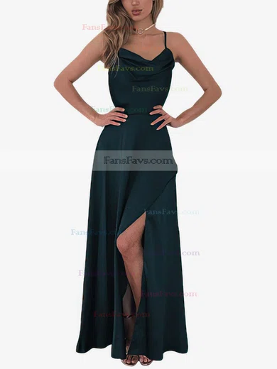 A-line Cowl Neck Silk-like Satin Floor-length Split Front Prom Dresses #Favs020106441